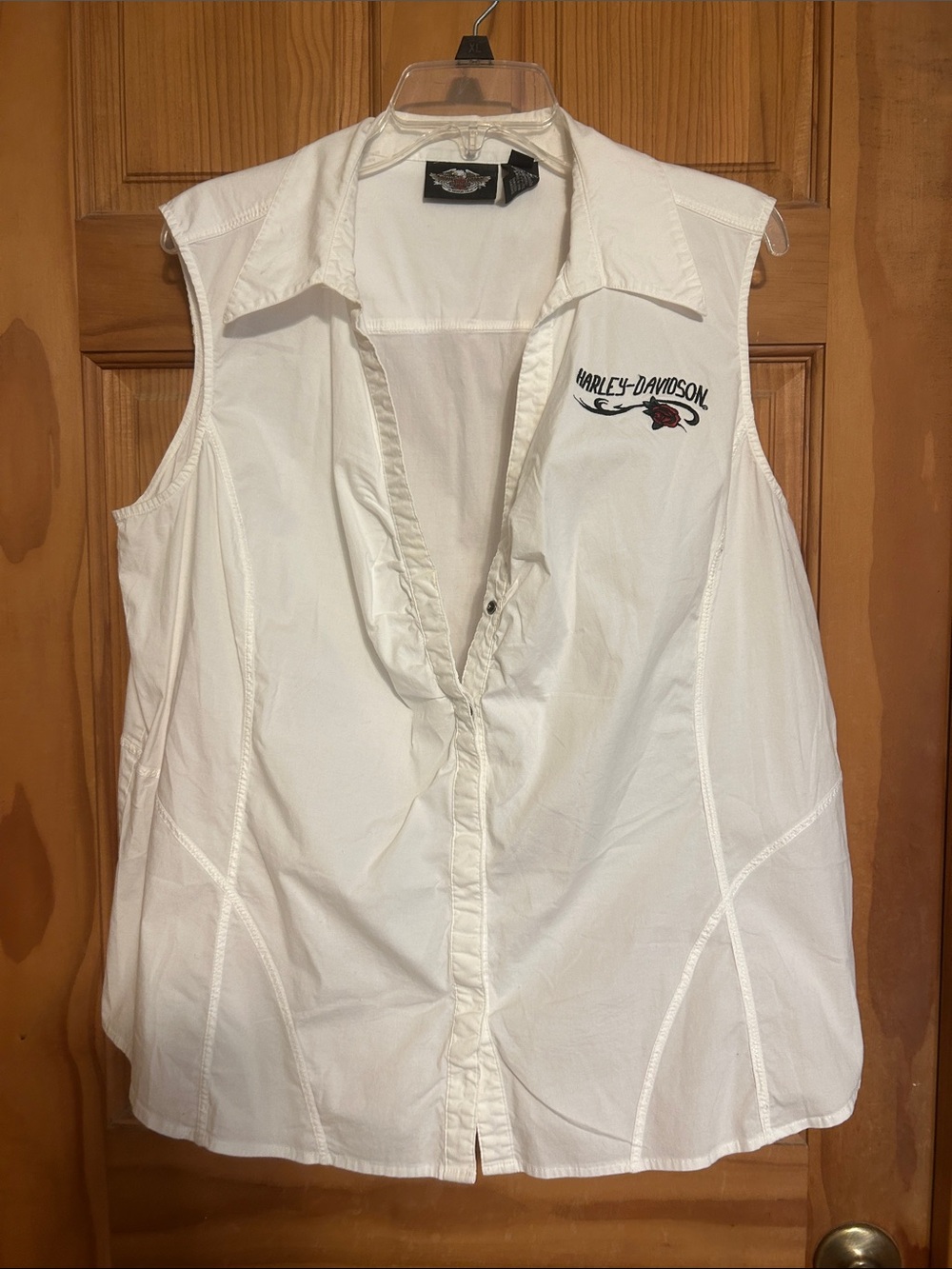 Harley-Davidson White Sleeveless Collared Button Shirt with Embroidered Logo 2X